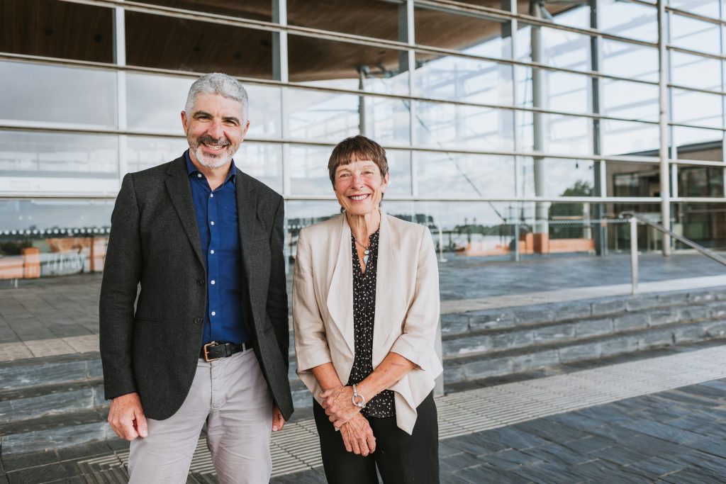 Derek Walker and Jane Davidson outside the Senedd by Marie Palbom